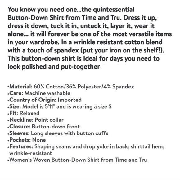 Time and Tru Women's Woven Button Down Shirt, Sizes M - Picture 8 of 8